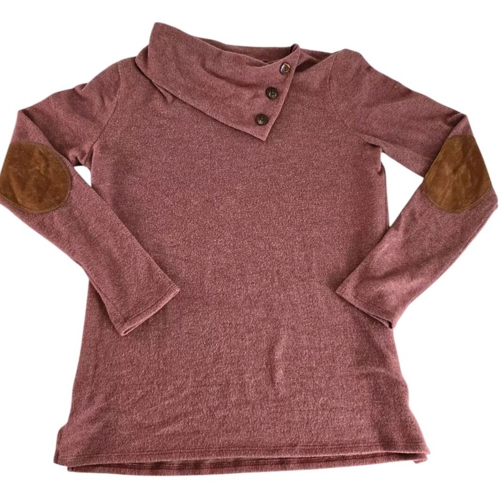 Mindy Maes Market Womens Peggy Shirt Size Medium Elbow Patch Boho Mock Neck‎